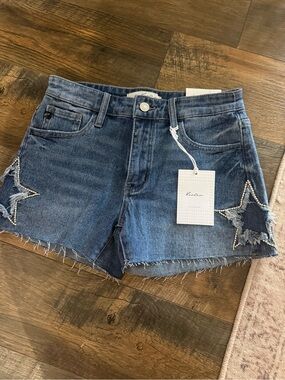 KanCan Embellished Star Denim Shorts - Blue